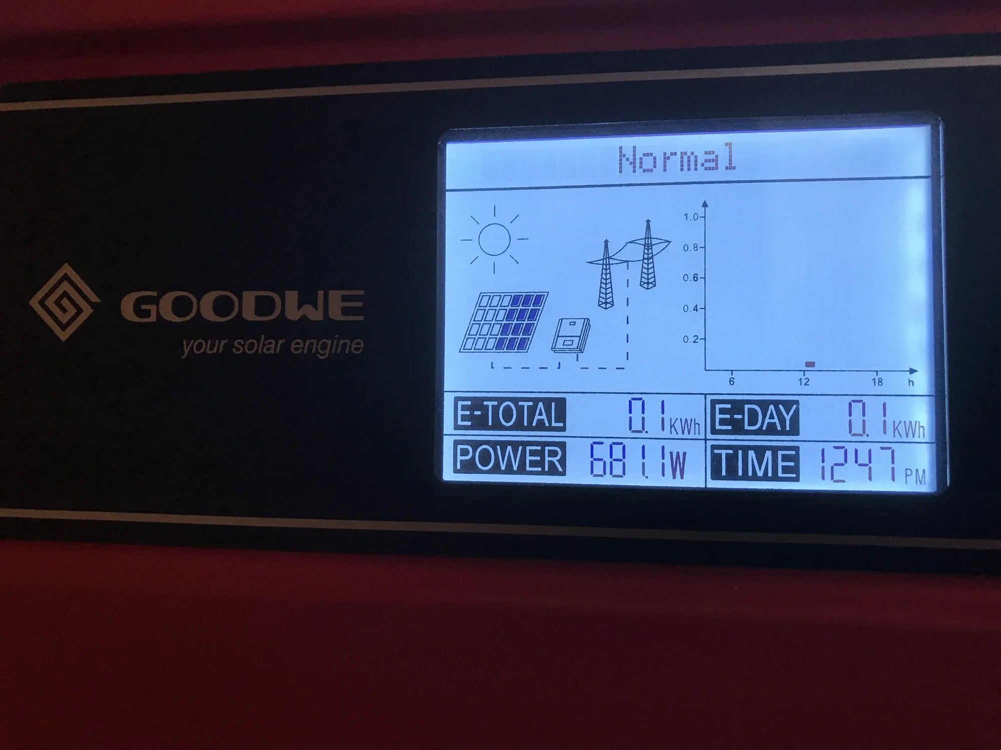 GoodWe inverter display during system commissioning